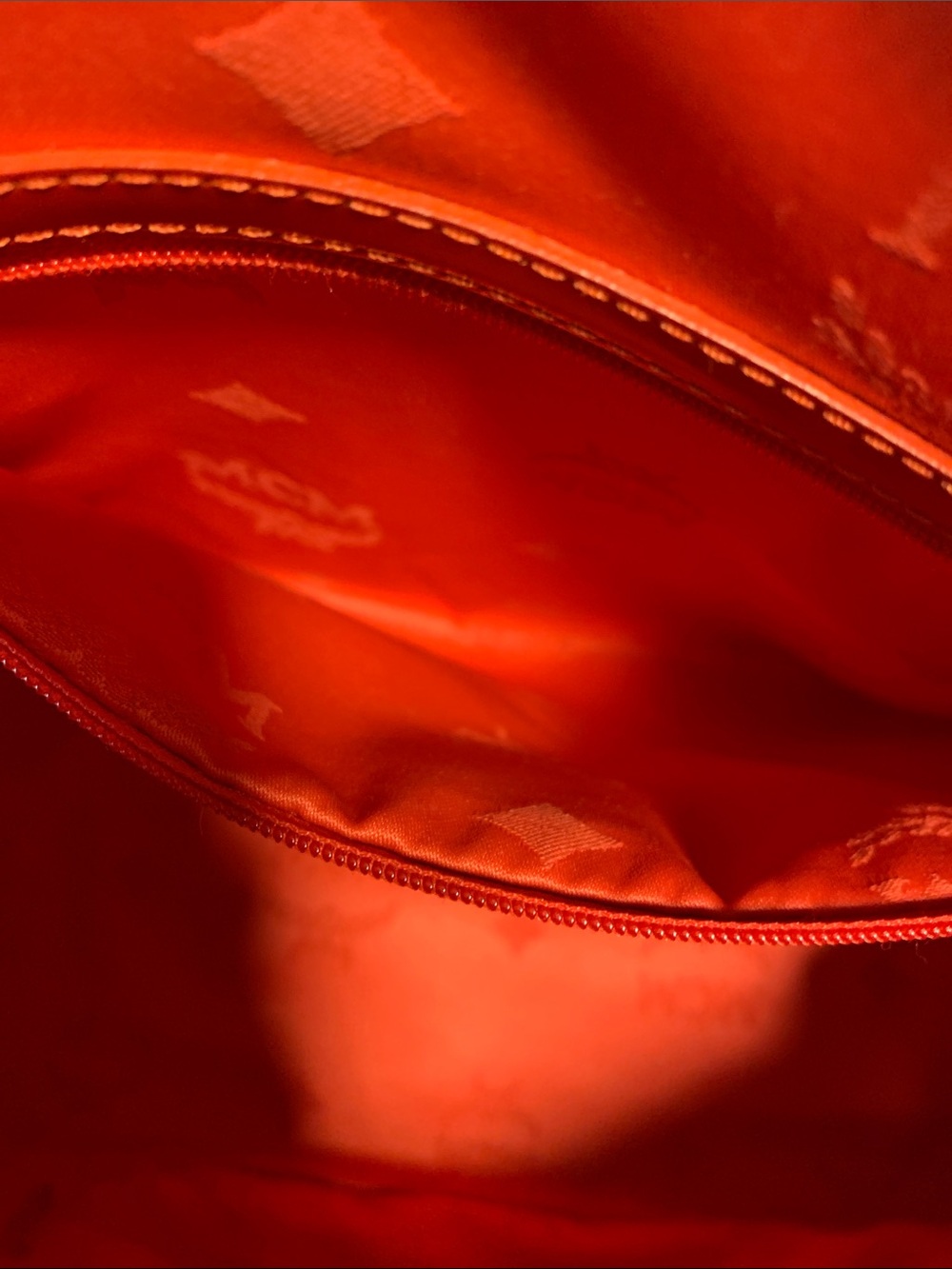 MCM Red Patent Leather Dome Tote with Gold Plaque Accent - Picture 9 of 12